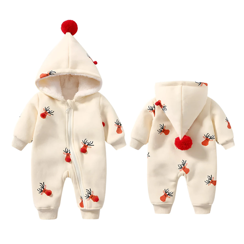 Khaki padded baby crawling clothes with Christmas moose pattern in Korean style design