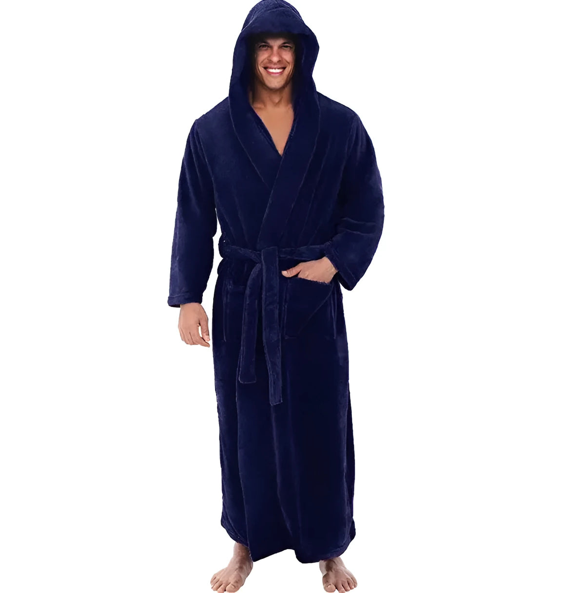 Warm men's plus size thick hooded long sleeve cotton nightgown cardigan in gray