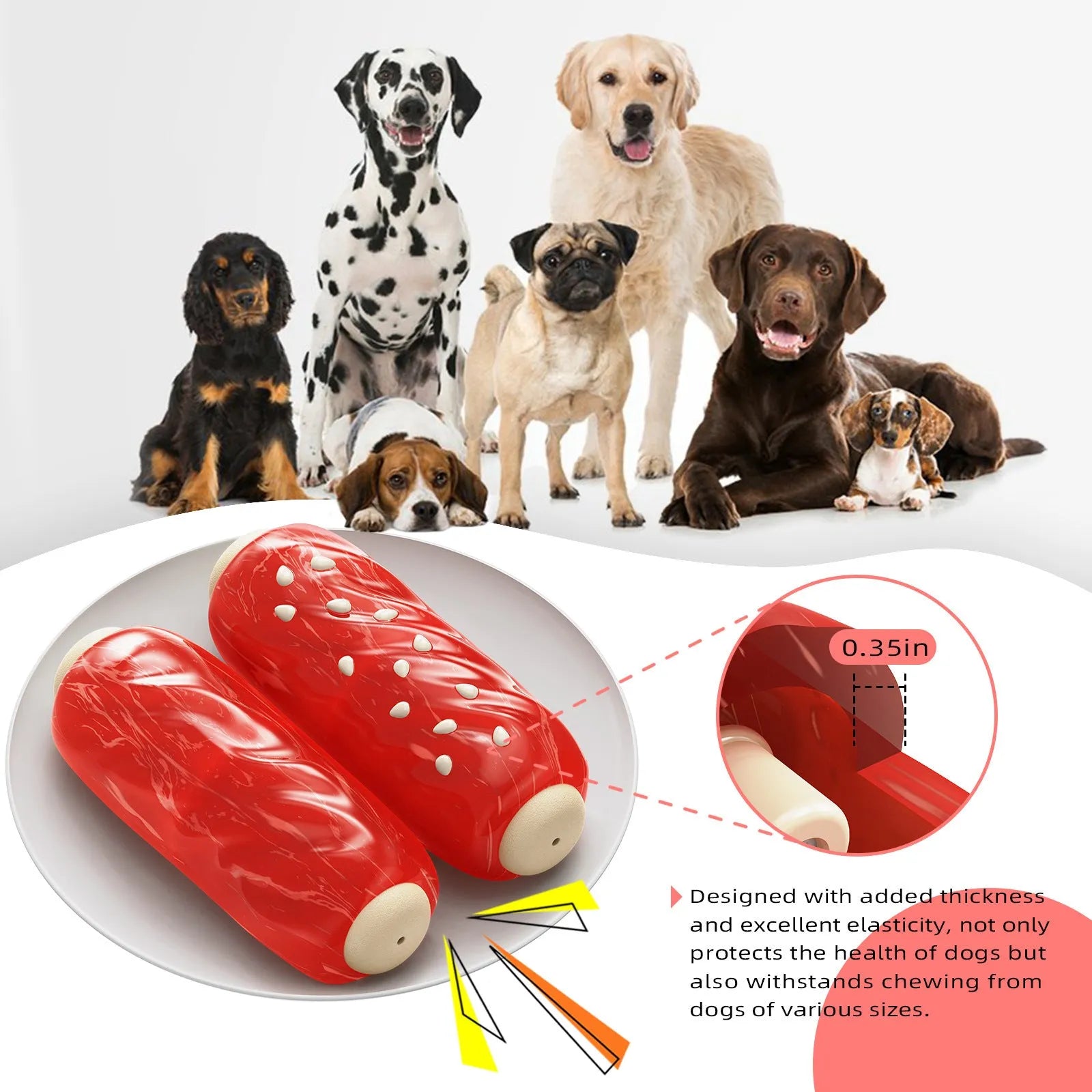Glue Toothbrush brand hollow plastic molar rod dog chew toy in primary colour.