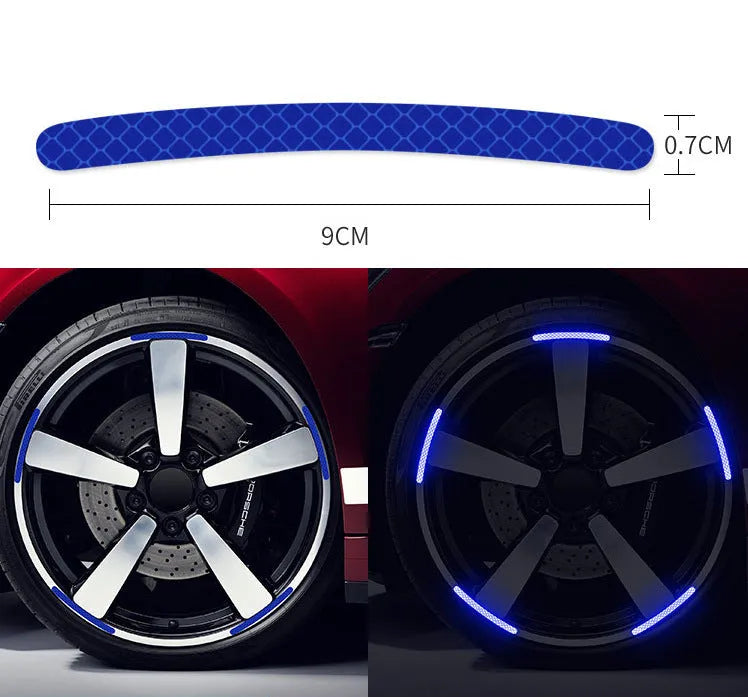 20-piece car wheel hub reflective stickers in PVC with multiple colour options for tyre warning and decoration