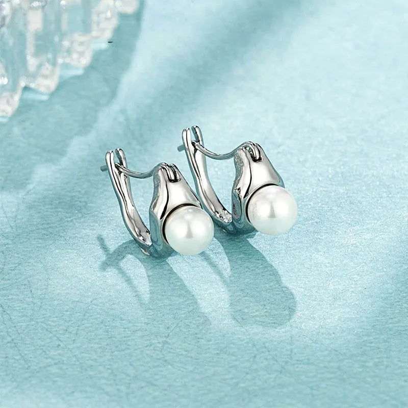 Titanium steel electroplated pearl stud earrings with 5mm pearl in silver colour