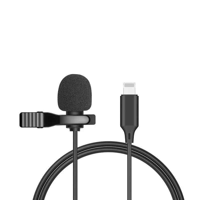 Apple-compatible lavalier lapel microphone headset with 1.5m black cable and multiple plug options