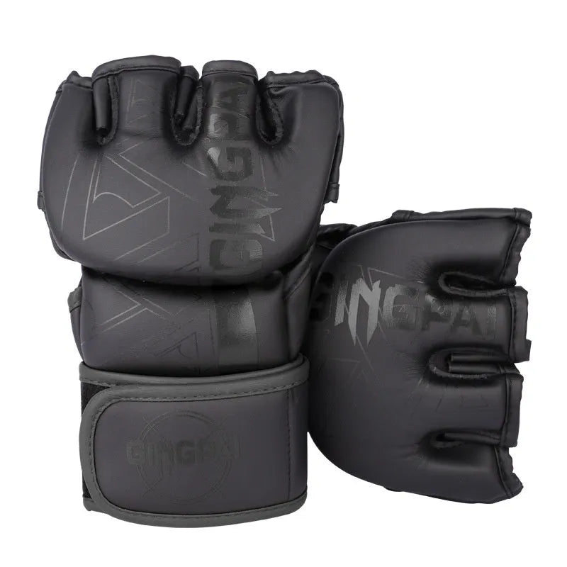 Sanda training gloves in black with breathable PU construction for combat sandbag practice