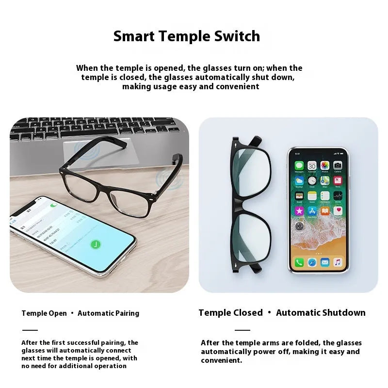 G05 Bluetooth glasses with head-mounted touch control, 145mm screen, PC frame, and 75 mA battery