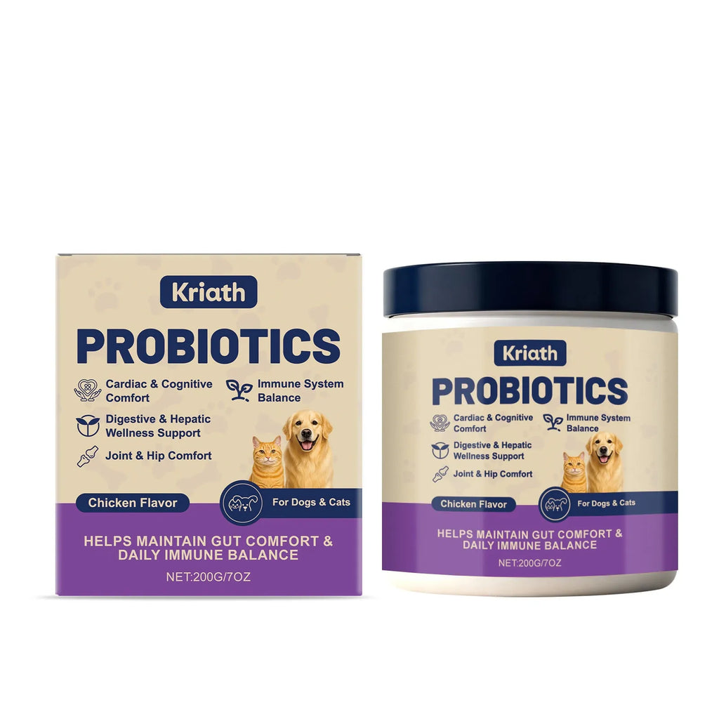 Pet probiotic powder container 200g chicken flavour with Bacillus subtilis and FOS for digestive care