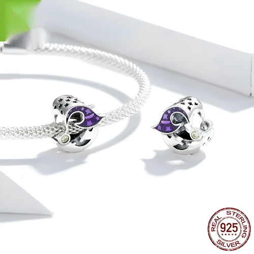 925 silver Evil Moon dripping oil scattered bead for Halloween jewellery making, picture colour