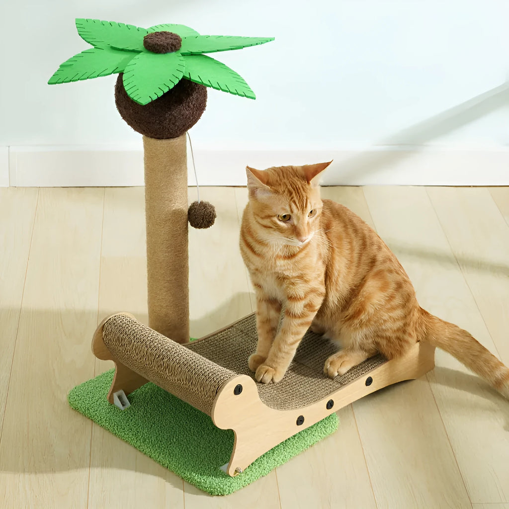 Solid wooden beach chair for cats with a hemp mat, serving as a multifunctional pet bed and scratch board.