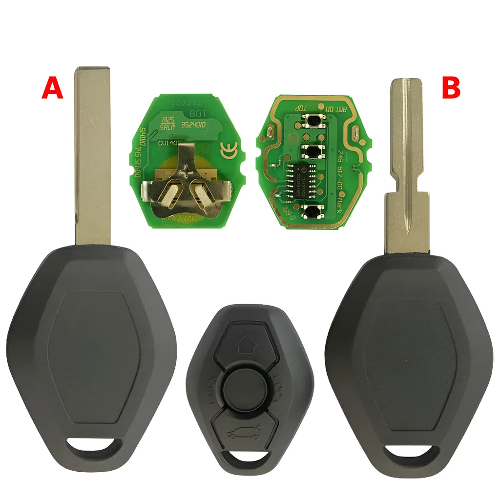BMW 3 button remote key with straight metal HU58 blade for EWS system compatibility