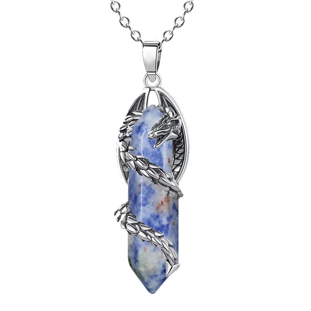 Fashion crystal flying dragon pendant necklace in amethyst colour with polished finish on a chain