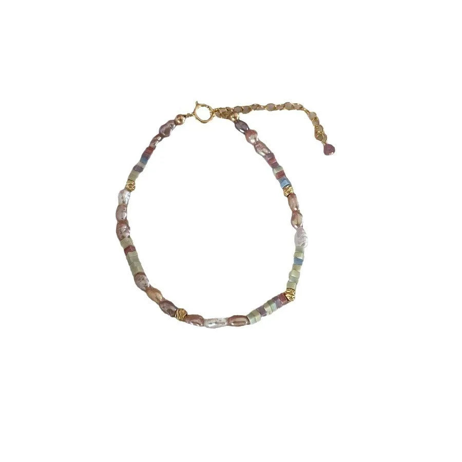 Purple natural pearl bracelet and necklace set with 14K gold-plated silver chain.