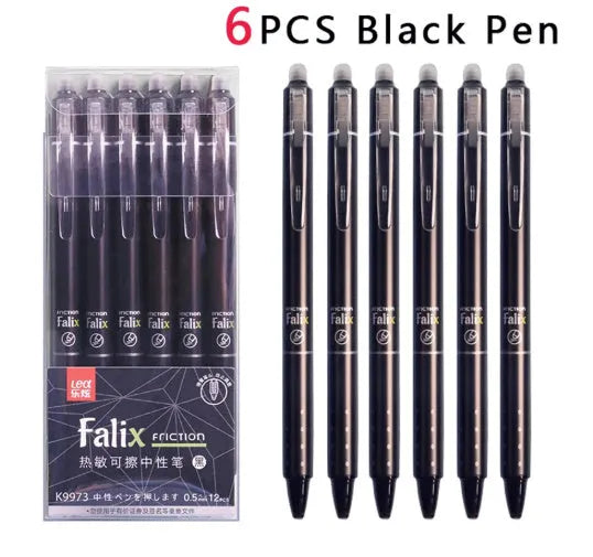 Hot Erasable Push Gel Pen with 0.5mm tip, black or blue ink, retractable design.