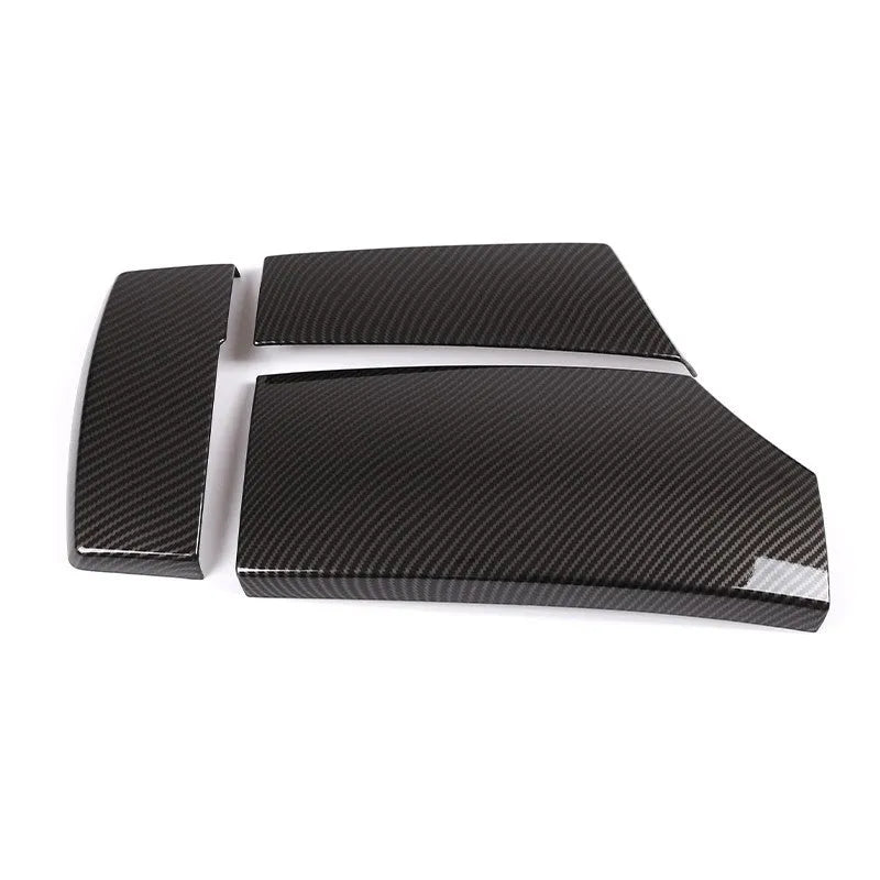 Three ABS carbon fibre pattern armrest box protective covers showing diagonal weave texture