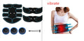 Abdominal muscle patch set with digital display in red, blue or yellow trim for six-pack toning.