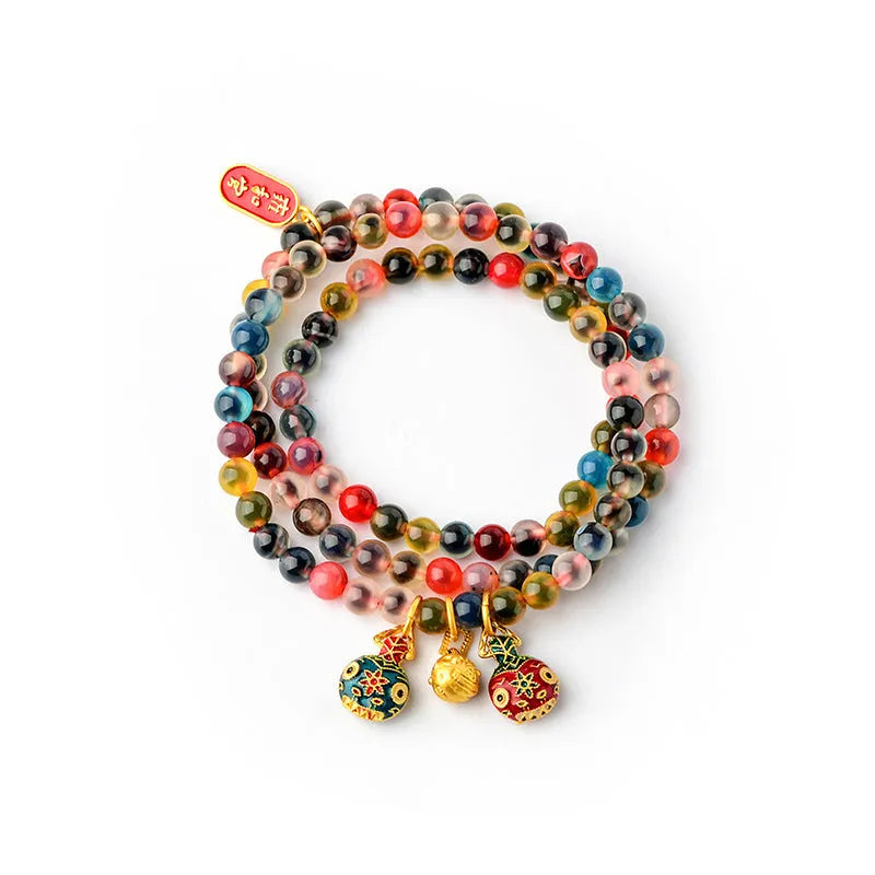 Original Dzogchen style agate bracelet with Sugar Heart design and fragrant gray glaze finish.