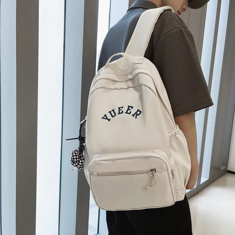 Large-capacity nylon school bag 32 x 14 x 45 cm in white, red, blue, black or light green with print
