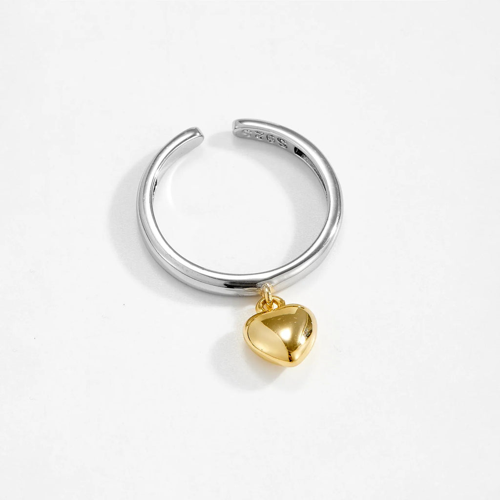 Adjustable copper heart-shaped ring for women, geometric style with round element, colour TTR143