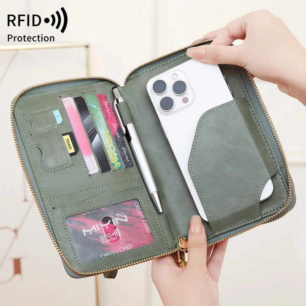 RFID multi-functional double zipper crossbody wallet in shell starfish design with letter pattern
