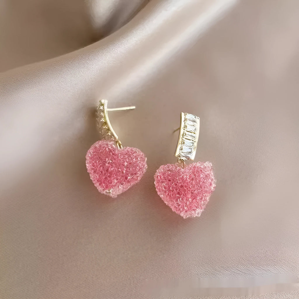Women's alloy candy stud heart earrings in blue or pink colour options