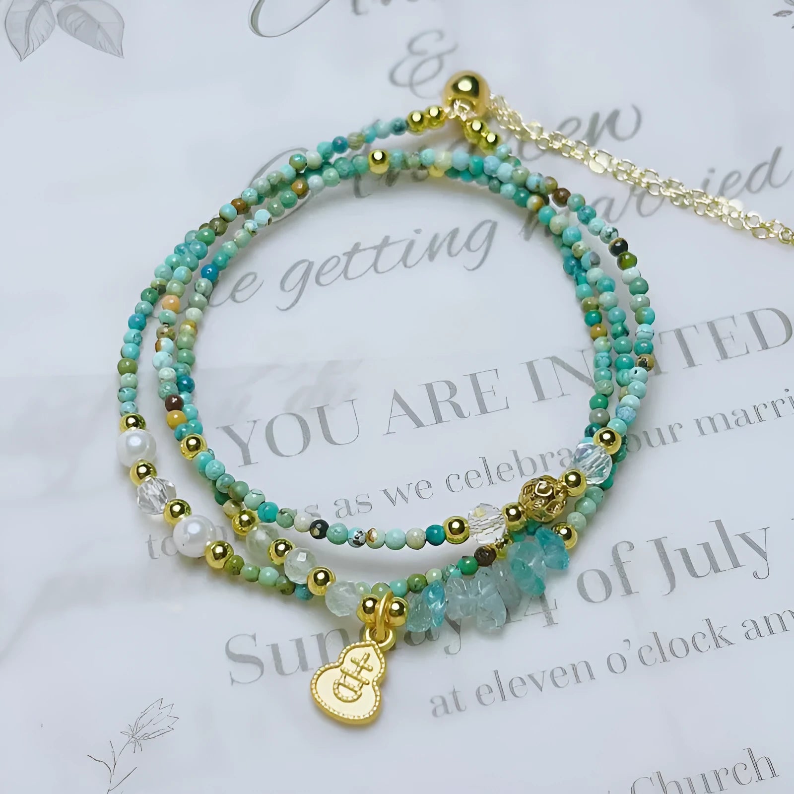 Xiaomi handmade adjustable bracelet with turquoise round beads and Korean style.