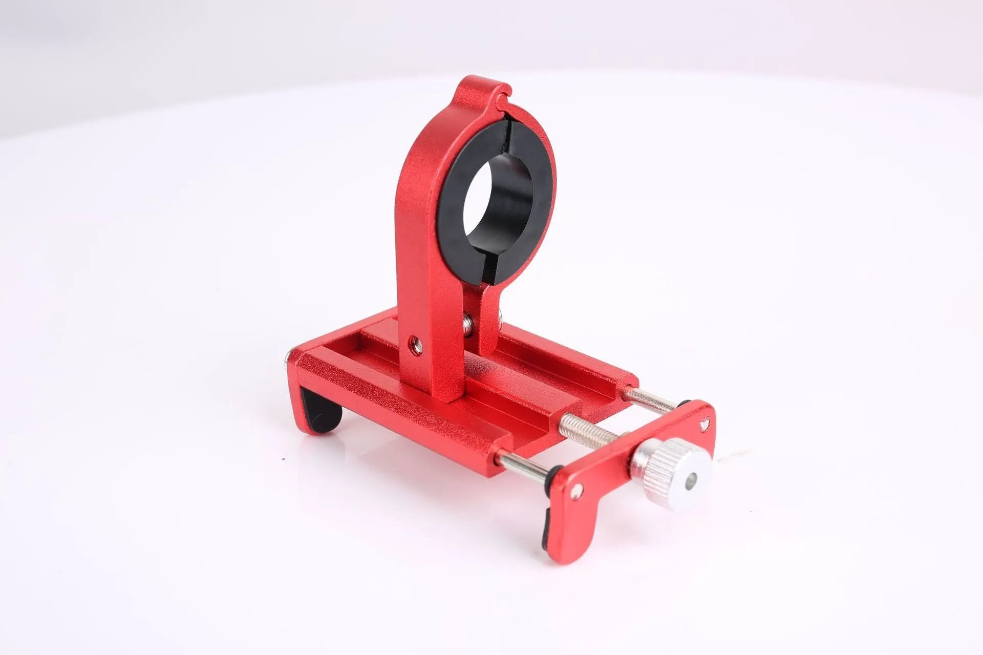 Aluminium alloy bicycle phone holder with fixed mount design in black, red and titanium colour options