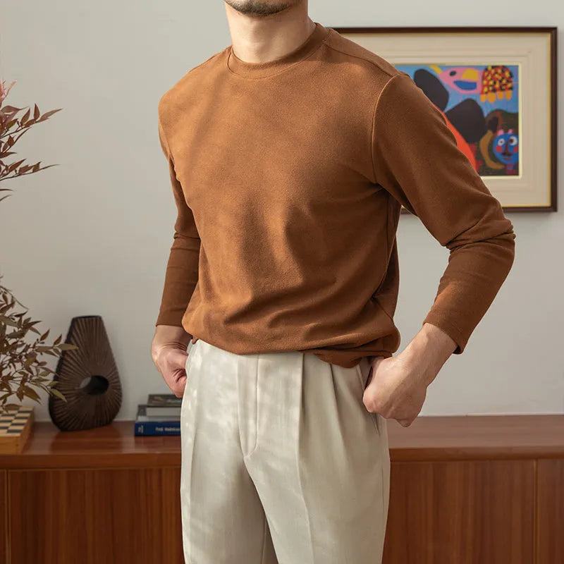 Men's long sleeve round neck T-shirt in cotton blend, available in 7 colours from Black to Purple