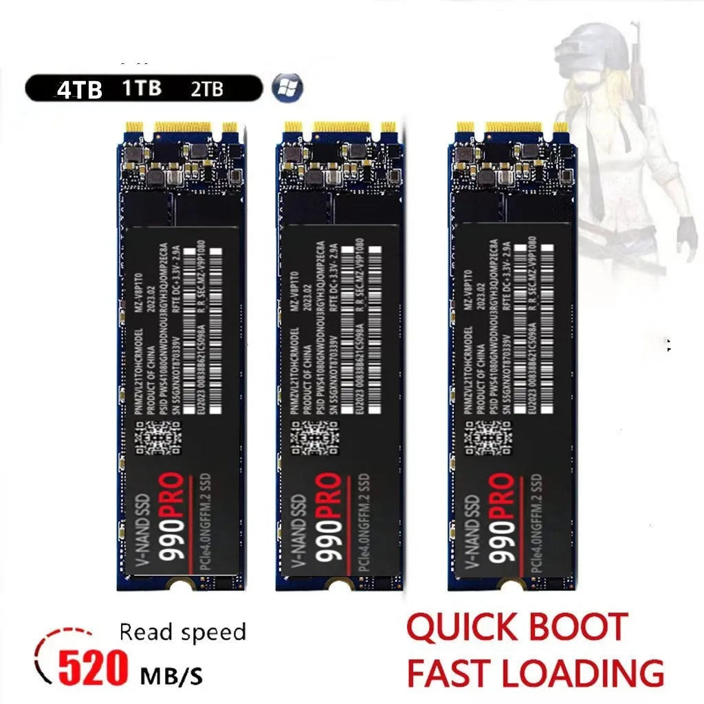 SSD 990pro PCI-E interface 2280 form factor 3.8mm thick NGFF dual port 1TB to 4TB for home use
