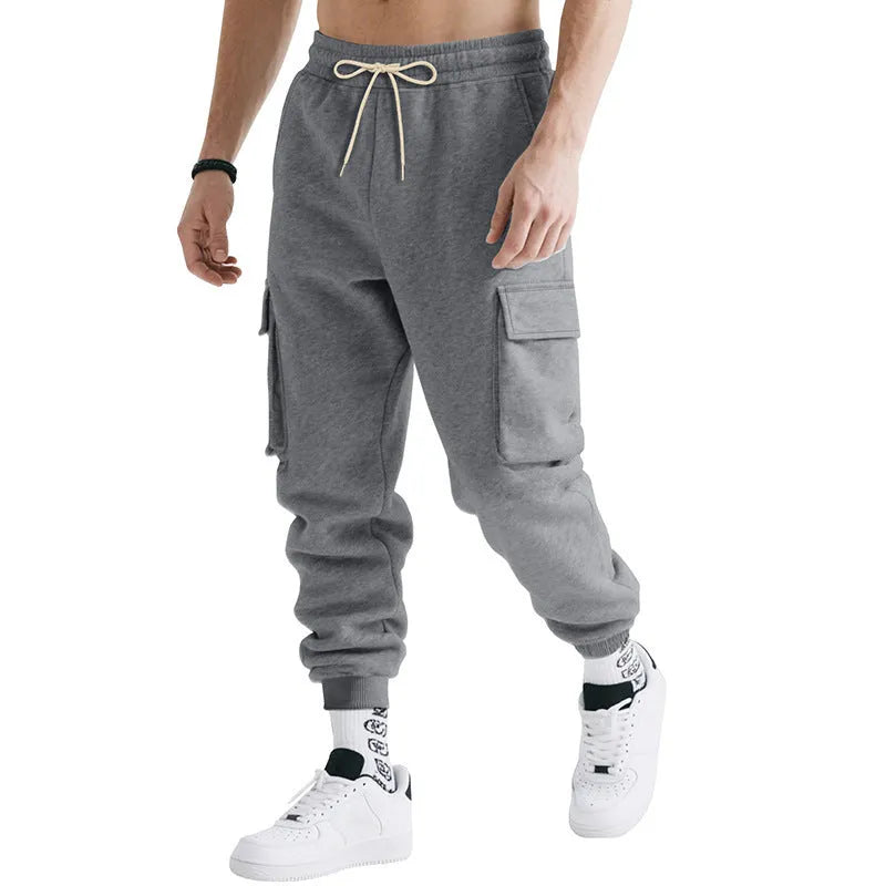 Men's loose multi-pocket workwear trousers in polyester blend, mid waist, available in five colours and sizes S to XXXL