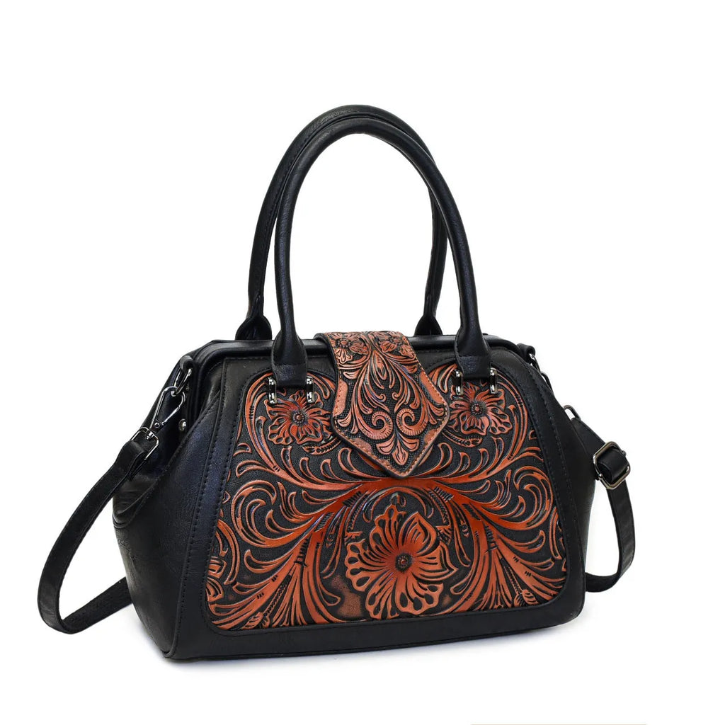 Handmade carved one-shoulder women's PU leather bag in beige with retro embossed pattern and pillow shape