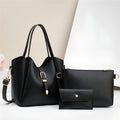 PU large capacity three-piece handbag set with crocodile embossed pattern, black, red, apricot, khaki, pink, creamy-white