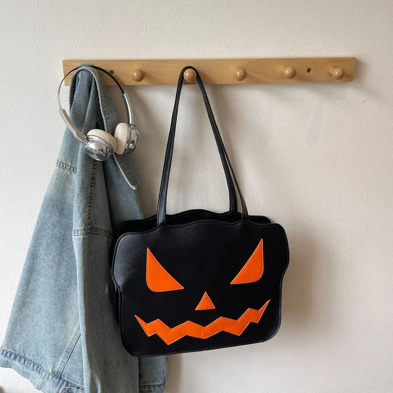 Women's fashion Halloween pumpkin shoulder messenger bag in PU leather, black and orange options