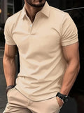 A man's solid colour casual short sleeve shirt in a slim fit style on a hanger.