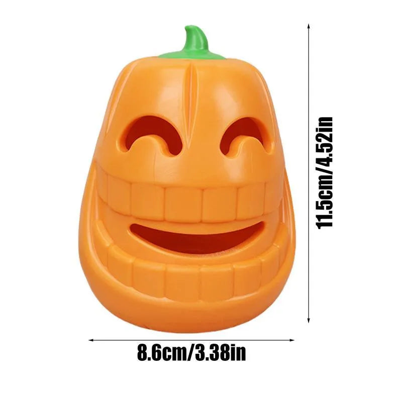Yellow pumpkin-shaped dog chew toy made from TPR material measuring 8.6x11.5cm