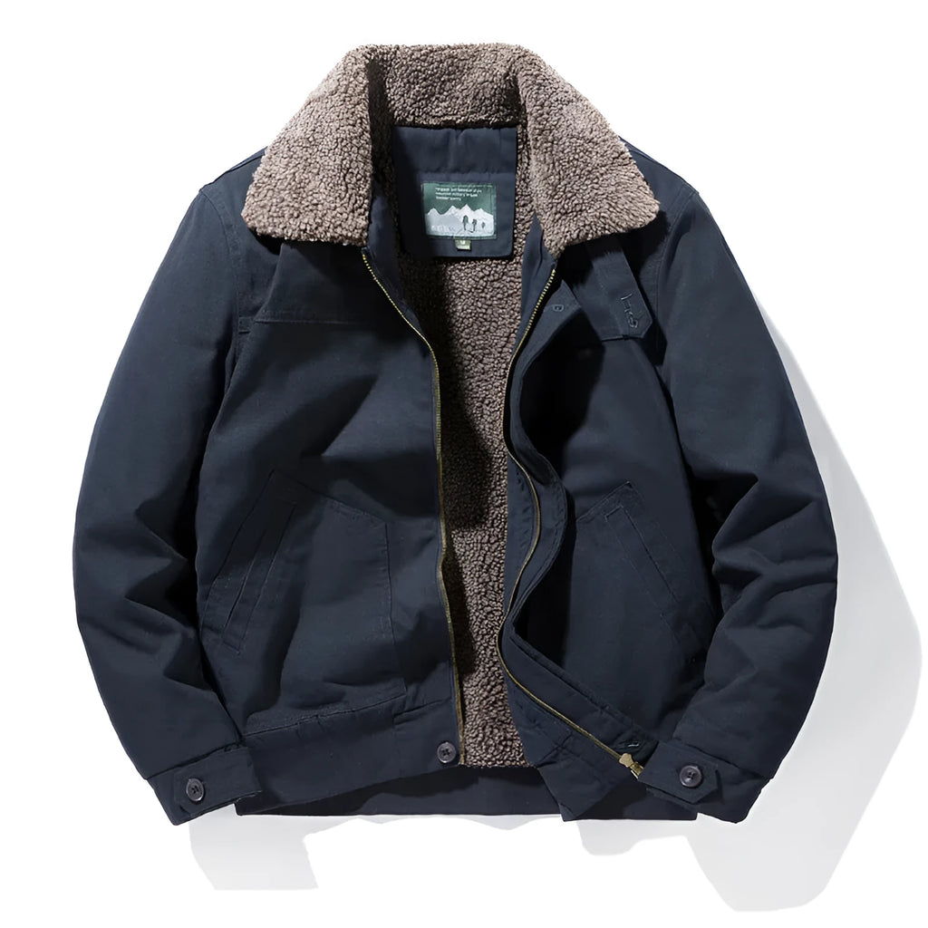 Men's hooded cotton jacket in solid colour, loose fit, waterproof, available in khaki, army green and dark blue