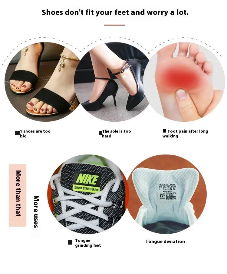 White thin felt self-adhesive patch for protecting the tongue of a shoe from wear.