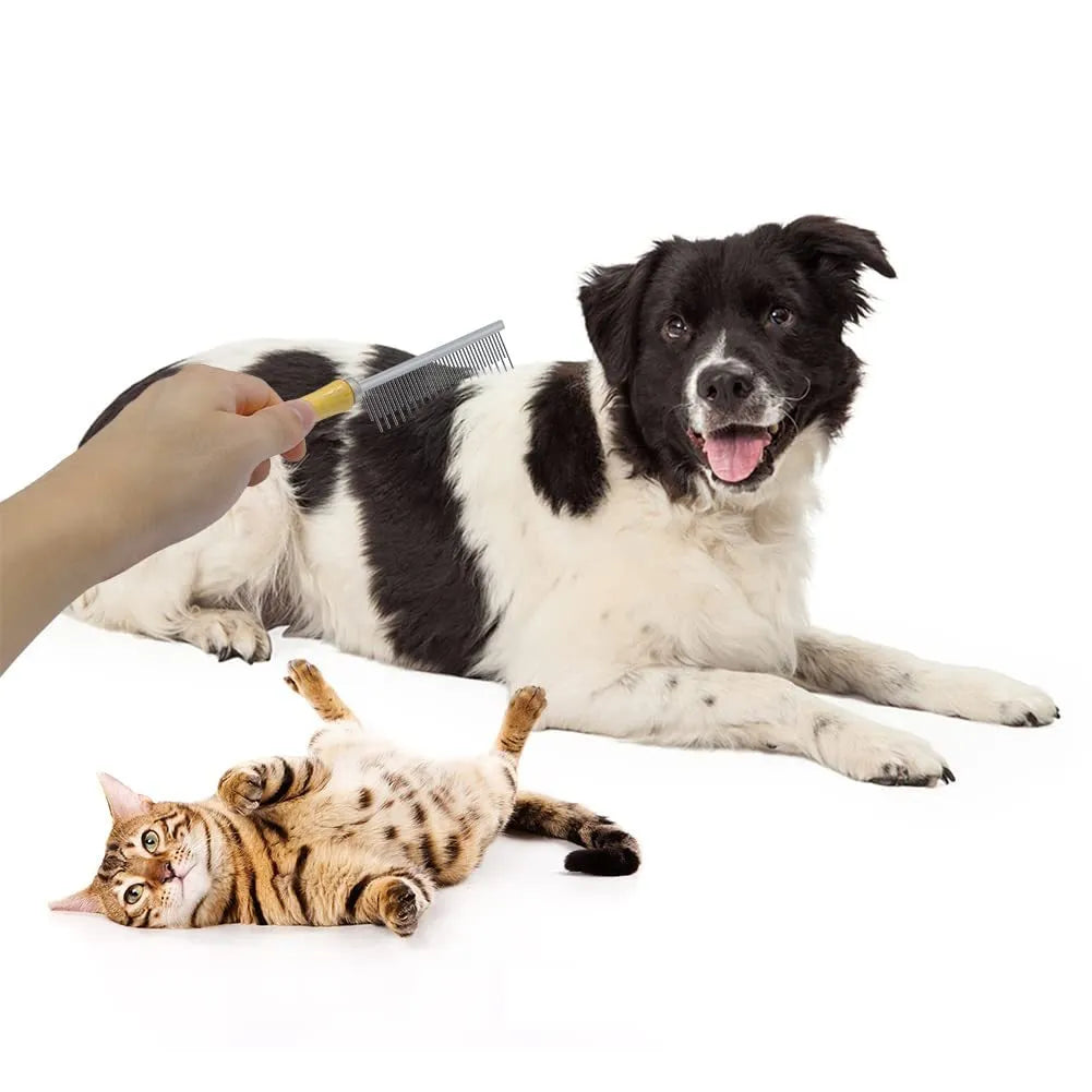 Wooden handle pet grooming comb with smooth round needles for dogs and cats