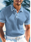 Men's loose fit striped polo short-sleeved summer shirt in chemical fibre blend fabric