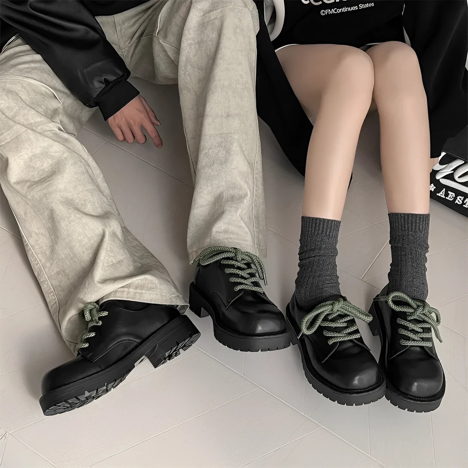 Derby-style platform casual shoes in leather with rubber sole for height increase