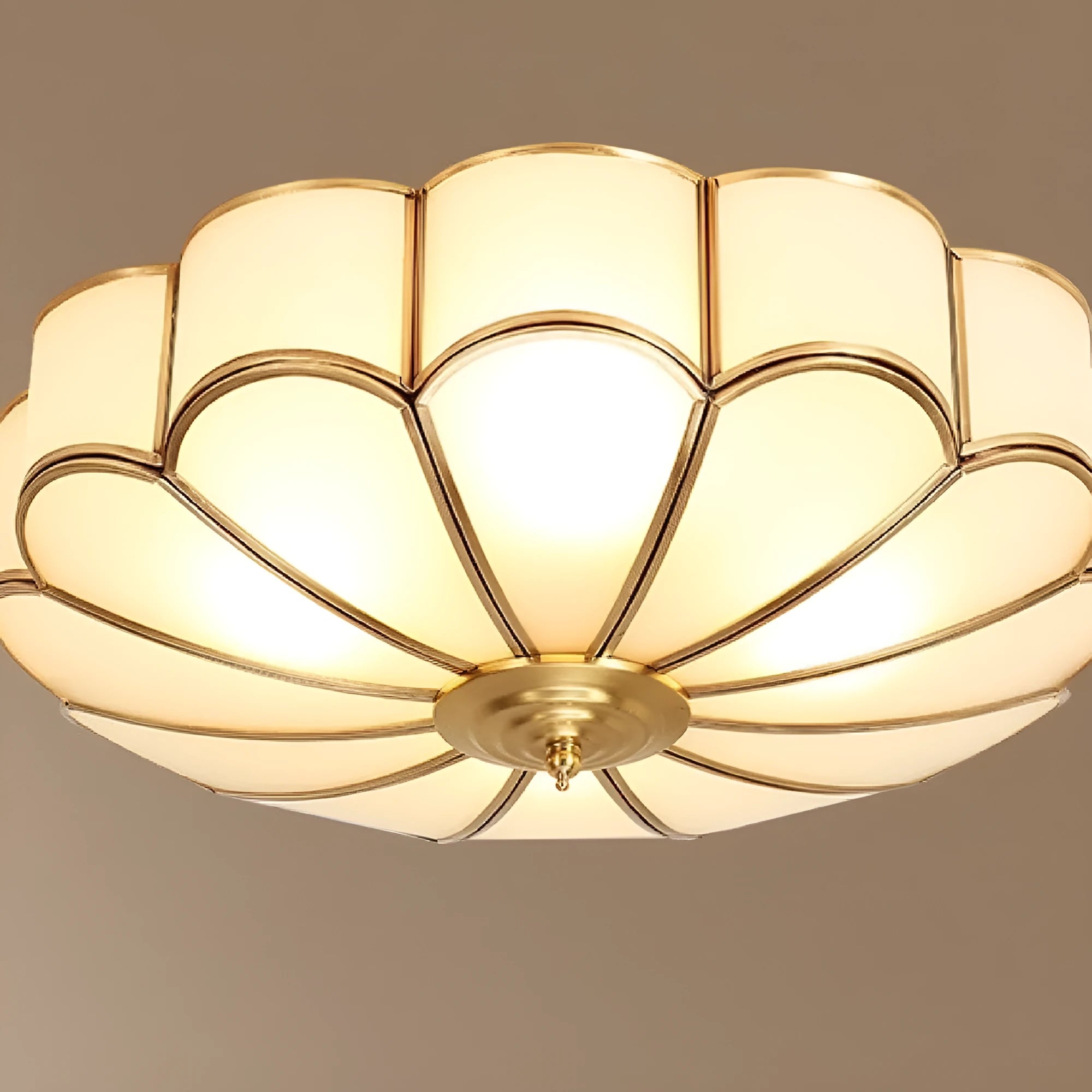 Household copper LED ceiling lamp with simple American design, 45cm diameter, for bedroom or study