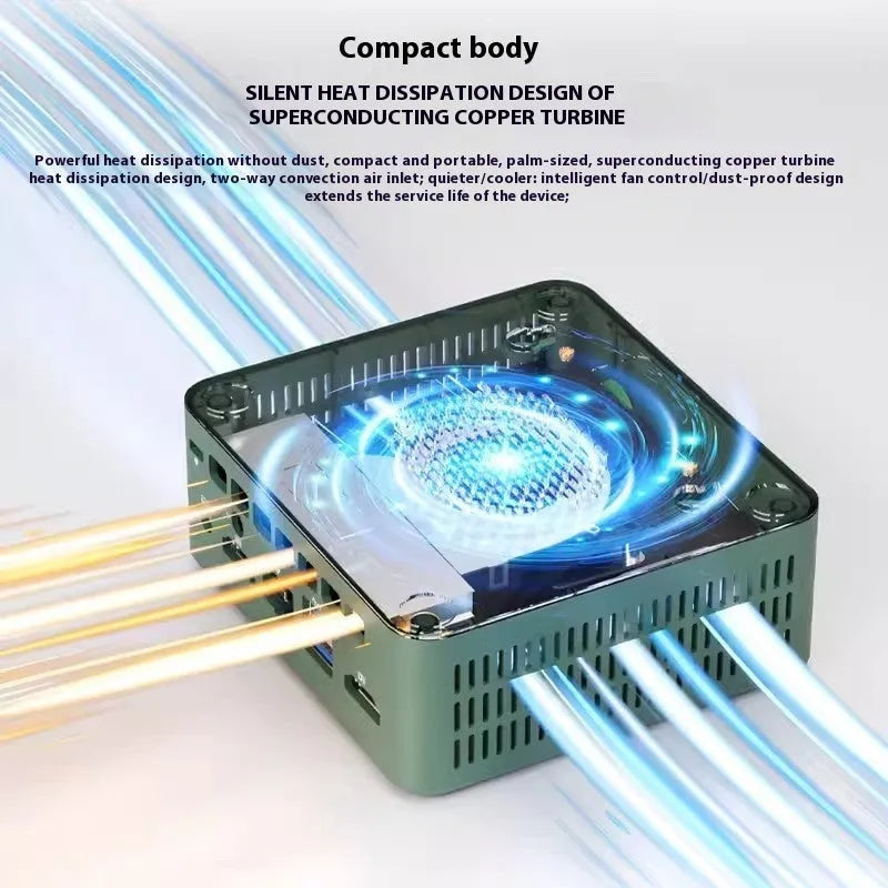 Mini computer host desktop PC with solid state drive and multiple memory options for office and gaming use