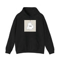 Black loose fit drop shoulder sleeve polyester hoodie sweater on a hanger