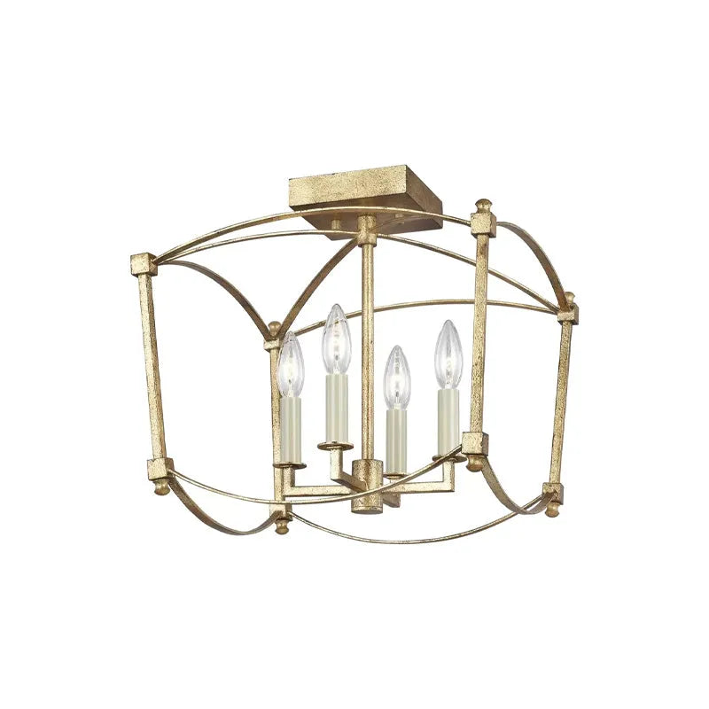 Vintage iron ceiling light with four heads in black or gold finish, 35cm diameter