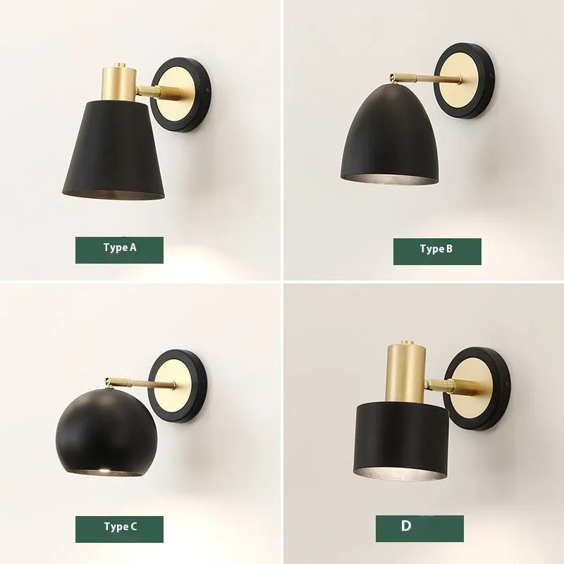 Nordic style iron wall lamp with adjustable LED light on a plain wall.