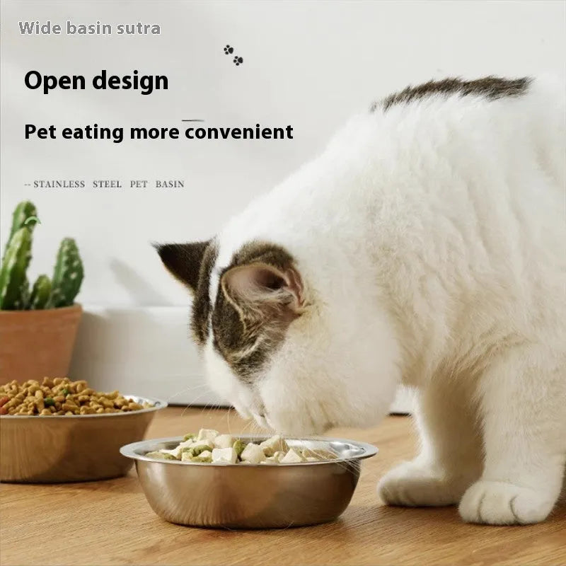 Stainless steel pet bowl with non-slip base in one of five available sizes.