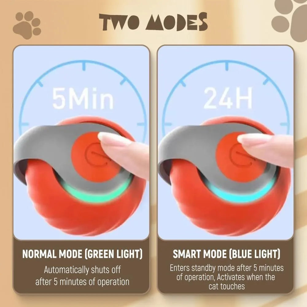 Interactive red rolling ball pet toy for cats and dogs with touch control activation