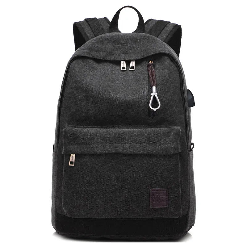 Canvas USB charging backpack with laptop compartment in neutral colour