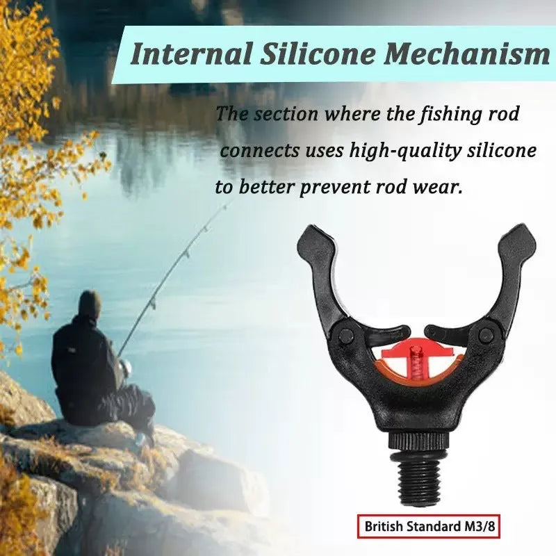 European-style fishing rod bracket with nylon plastic clamp and stainless steel head, black colour
