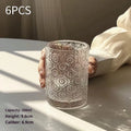 Begonia carved pattern glass water cup in two sizes: short 250ml and tall 380ml versions