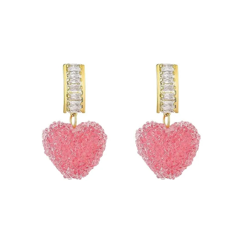 Women's alloy candy stud heart earrings in blue or pink colour options