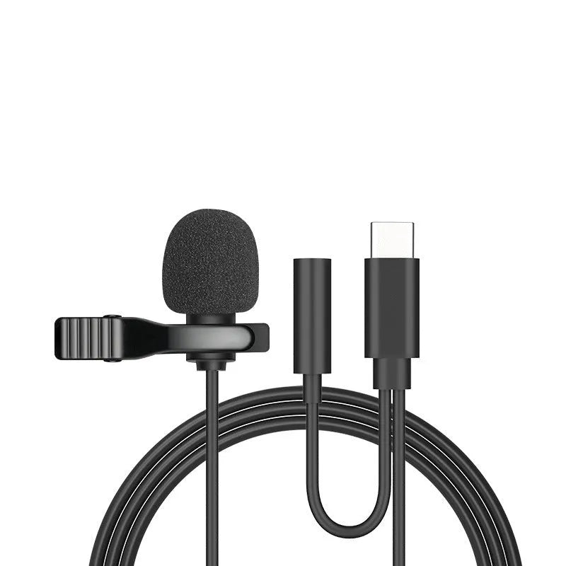 Apple-compatible lavalier lapel microphone headset with 1.5m black cable and multiple plug options