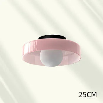 Modern round glass ceiling light with 25cm diameter shade, shown in a white finish.